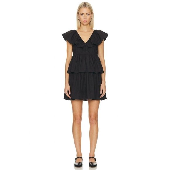 Gianni Tiered Mini Dress Black 6 Organic Cotton